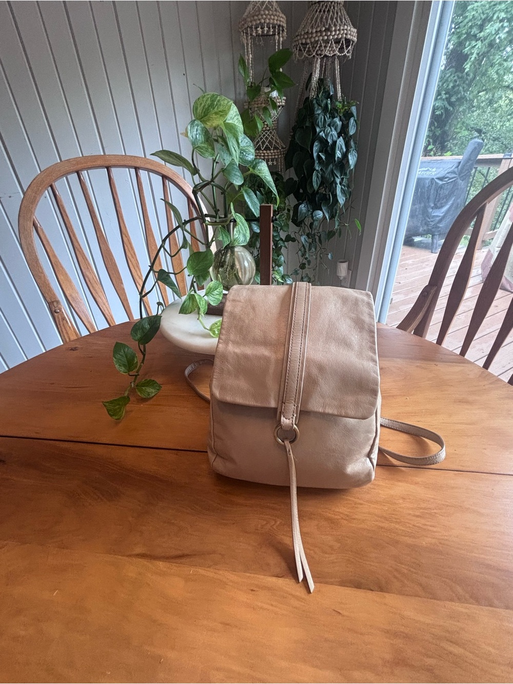 HOBO International Bridge Convertible Shoulder Bag to Backpack in Beige